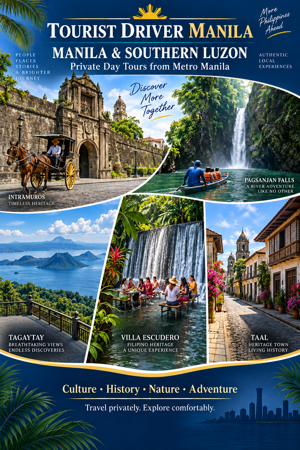 Tourist Driver Manila flyer featuring Manila and Southern Luzon private day tours